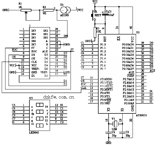 51單片機(jī)制作的四位數(shù)字溫度計(jì),溫度計(jì)電路圖