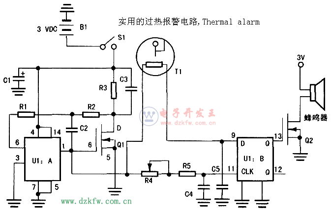 實用的過熱報警電路,Thermal alarm