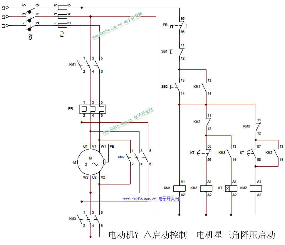 電動機Y-△啟動控制,電動機星三角降壓啟動電路圖