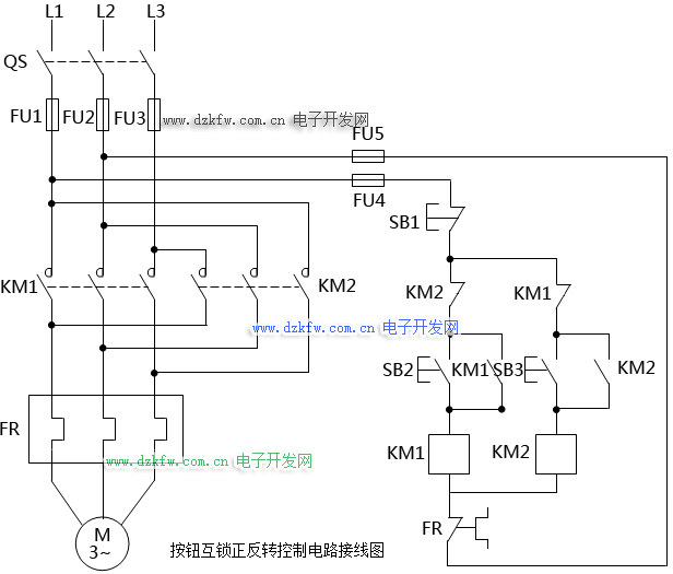 按鈕互鎖正反轉控制電路