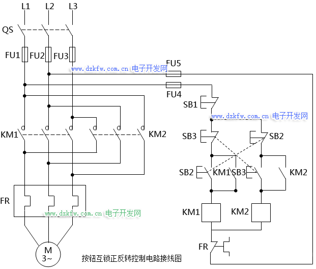 按鈕互鎖正反轉控制電路接線圖